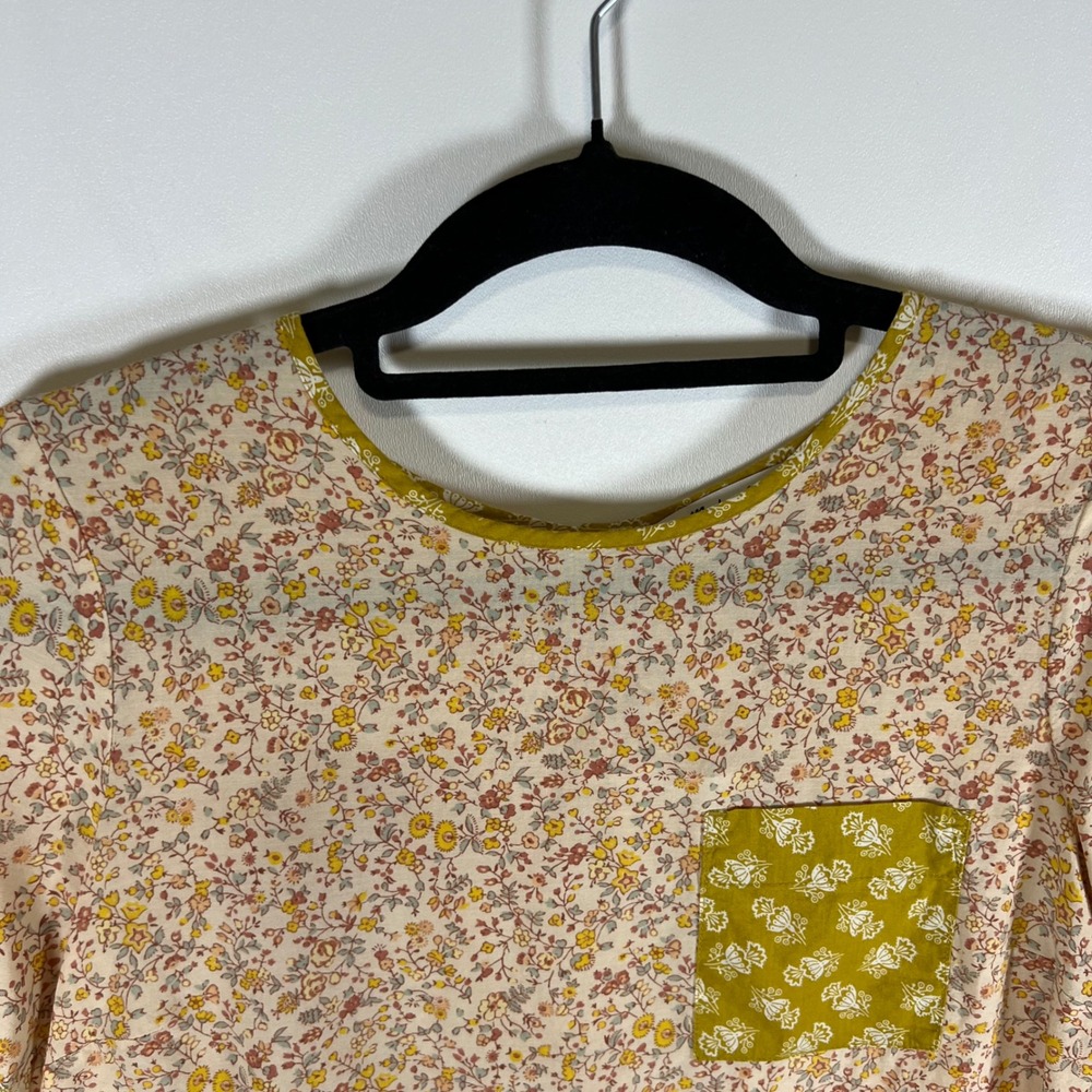 Madewell Mixed Floral Button Back Short Sleeve Top Yellow Pink Small Cottagecore - Picture 2 of 10
